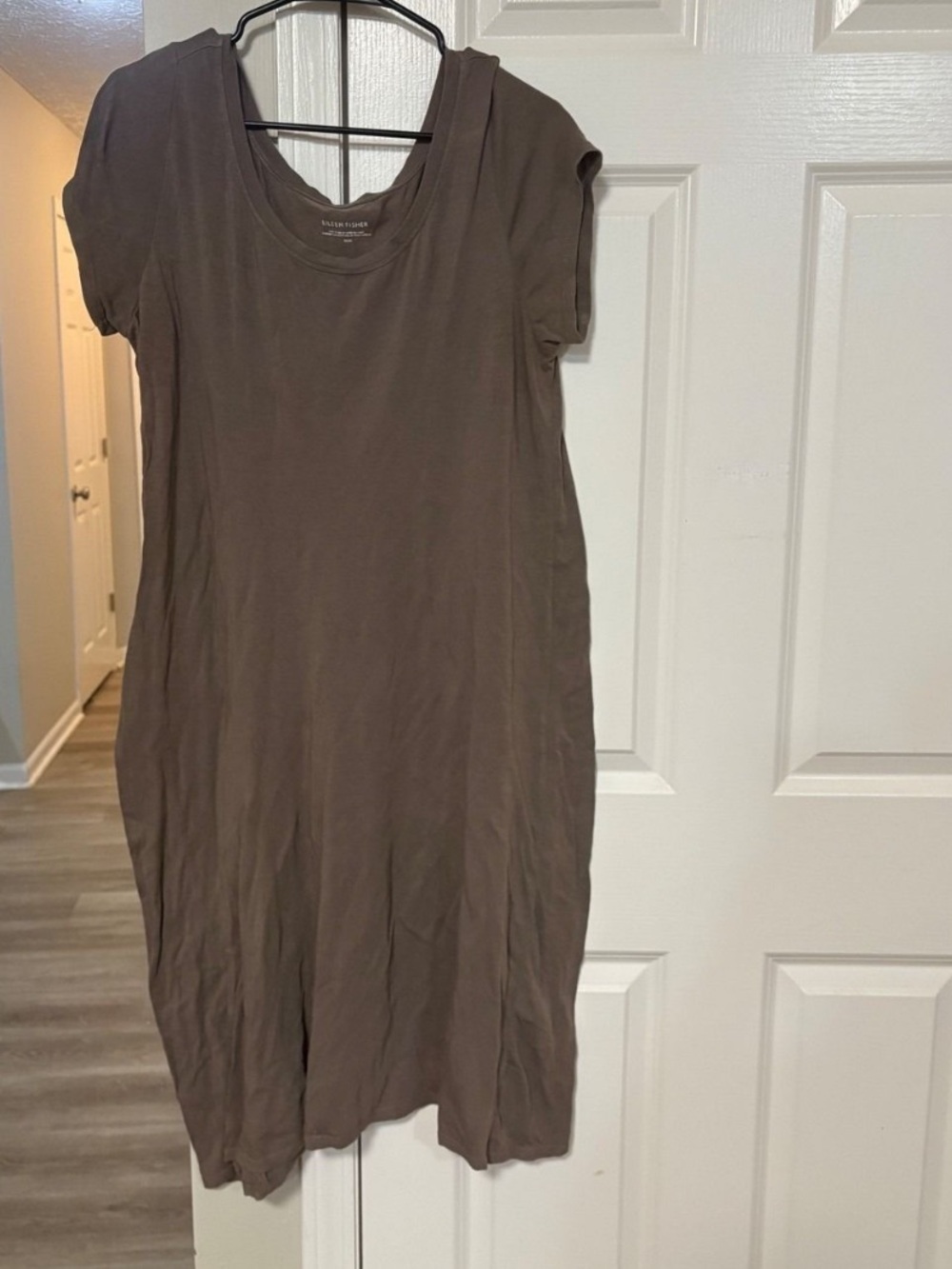 Eileen Fisher Organic Cotton Stretch Midi T-Shirt Dress Ballet Neck Size Medium - Picture 2 of 5